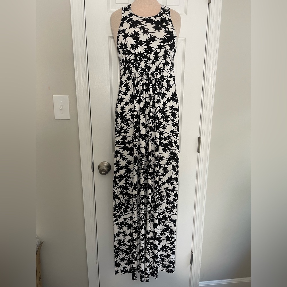 Rachel Pally Black & White Print Ruched Waist Maxi Dress